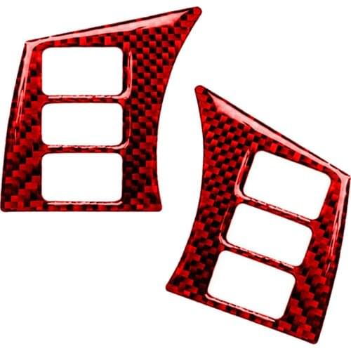 2Pcs/Set Car Carbon Fiber Red Steering Wheel Button Frame Cover Trim Fit For Nissan 350Z 2006 2007 2008 2009