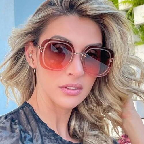 2021 New Vintage Metal Rivet Square Sunglasses Women Fashion Brand Rimless Gradient Sun Glasses Female Punk Shades Oculos De Sol