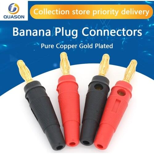4pcs New 4mm Plugs pure copper Gold Plated Musical Speaker Cable Wire Pin Banana Plug Connectors
