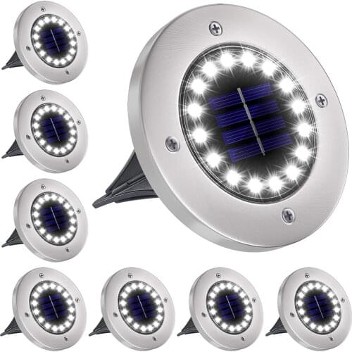 8Pack Solar Ground Lights 8/10/12/16/20LED Solar Garden Lights Outdoor Disk Lights Waterproof In-Ground Outdoor Landscape Light