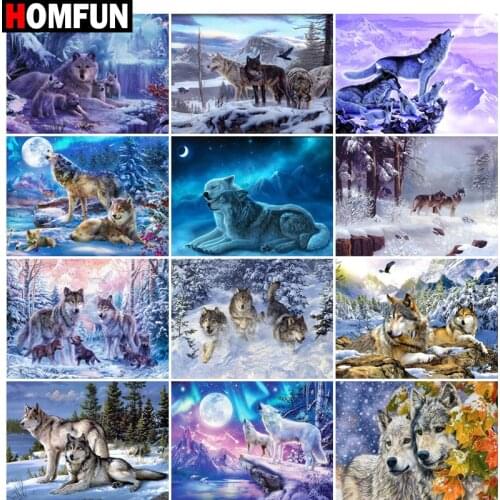 HOMFUN Full Square/Round Drill 5D DIY Diamond Painting "Animal wolf landscape map" Embroidery Cross Stitch 5D Home Decor Gift