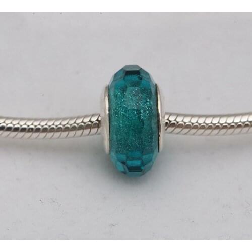 Authentic 925 Sterling Silver Bead Shine Deep Sea Glass Beads For Original Pandora Charm Bracelets & Bangles Jewelry