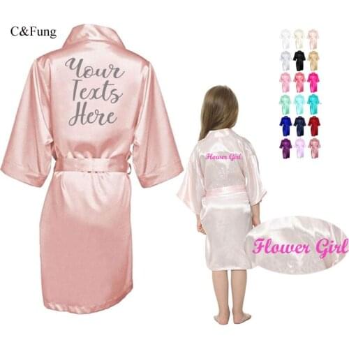 C&Fung quick Personalized satin kimono robes women wedding party favors Bridesmaid bride bathrobe kids flower girl dress robes