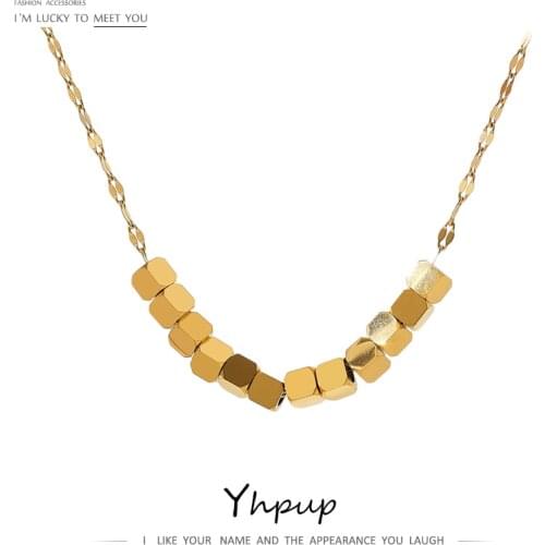 Yhpup New Lucky Bead Necklace for Women Stainless Steel 2021 Jewelry Charm Metal Gold 18 K Chain Choker Necklace Party Gift