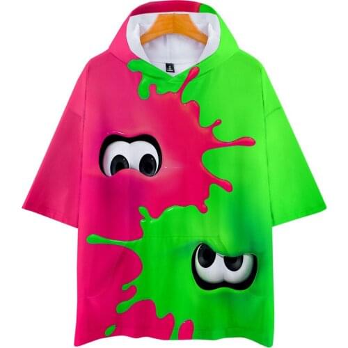 3D Shooting Game Splatoon Hooded T Shirt Boys Girls Cartoon Print Kids Tshirt T-shirt Short Sleeve Cosplay T Shirts Tee Clothes