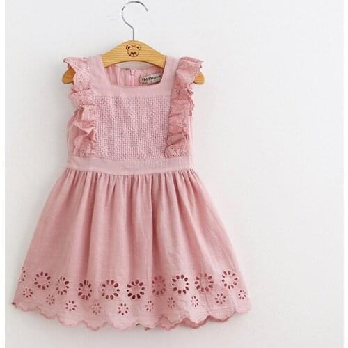 Little Girls Sweet Princess Dress Summer Children Lace Flower Hollow Ruffle Sleeveless A-line Skirt for Travel Vacation