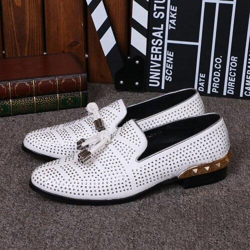 Men White Fashion Party Wedding Ventilation Casual Shoes Pointed Toe Mens Flat Driving Shoes