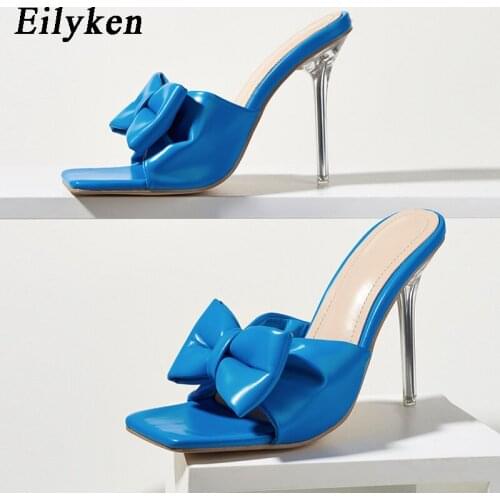 Eilyken Fashion Sweet Butterfly-Knot Designer Slippers Women Summer Sandals Transparent Crystal Perspex Heels Ladies Shoes