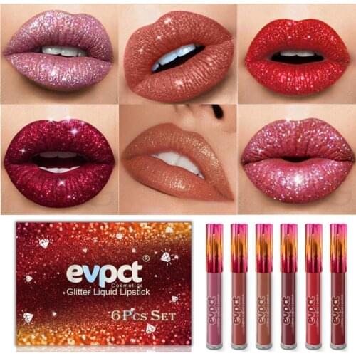 EVPCT Womens Glitter Flip Metallic Matte Liquid Lipstick Sexy Red Lip Waterproof Long-lasting Candy Shiny Lip Gloss Makeup TSLM2