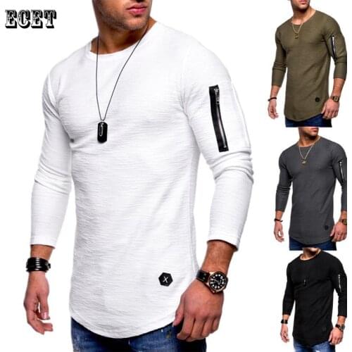 Streetwear casual mens T-shirt cotton round neck long sleeve solid color fashion mens clothing jogger outdoor casual top