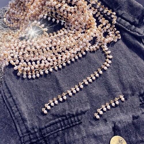 Intensive peal rhinestone tassels Wedding dress accessories Beaded Lace Trim fabric applique patches sew on trim for clothing