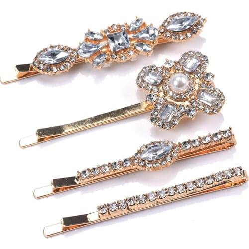 Korea Shiny Crystal Rhinestones Hairpins Set Geometric Rectangle Waterdrop Imitiation Pearl Hair Clips Hair Jewelry Accessories