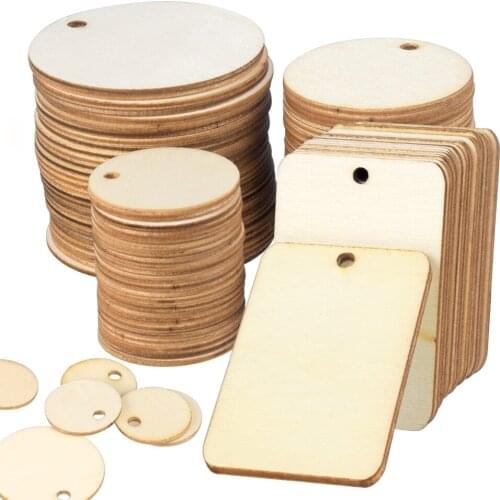 Brand New Unfinished Nature Wood Slices Gift Tags Blank Rectangle Wooden Pieces Wood Discs Circles Hanging Labels 25-100PCS