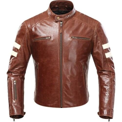 KERAKOLL Genuine Leather Motorcycle Jacket Cowhide Motocross Waterproof Jacket Retro Brown Motorbike Racing jacket winter lining