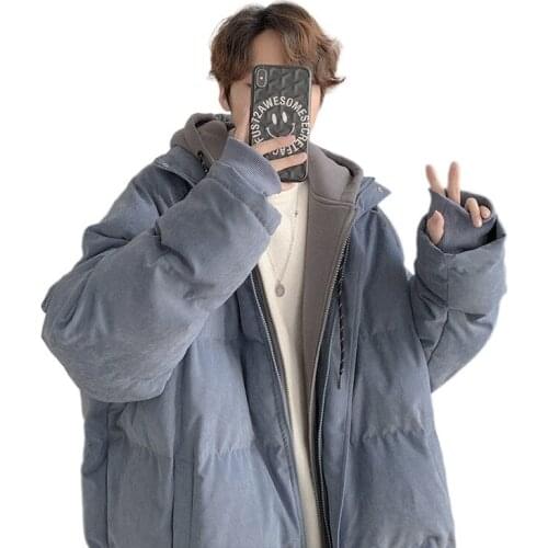 Winter fake two pieces of cotton mens hoodie jacket Korean version of the trend 2021 new fashion brand handsome cotton clothing