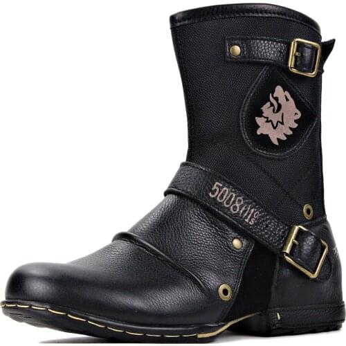 2020 spring autumn Black Western Boots Genuine Leather Mens Motorcycle Boots Ankle Boots Mens Casual Boots 5008-1-H-N