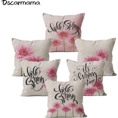 Mothers Day Pink Flower Sunflower Macrame Sofa Hello Spring Cushion Cover 45 40 Pillowcases Kissen 50x50 Farmhouse Home Decor