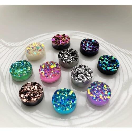 New thickened 10mm *5mm round AB resin irregular surface ore crystal plain back rhinestone decoration DIY wedding decal craft