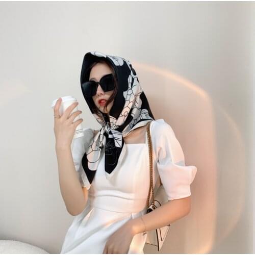 90*90cm NEW silk square scarf for women hair tie band bandana solid color female foulard hijab Luxury women Scarf JTVOVO stores