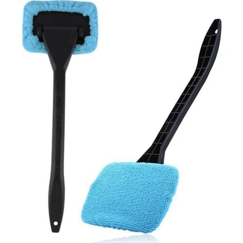 Windshield Cleaner, Microfiber Car Window Cleaning Tool with Long Handle, Washable Reusable Cloth Pad Head Auto Glass Cleaner