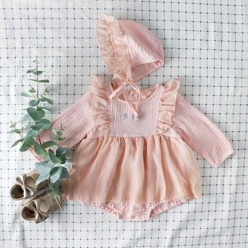 Newborn Baby Girls Clothes Bodysuit Hat Outfit Set Girls Sweet Lace Girls Bodysuit Baby Clothes 0-2Y