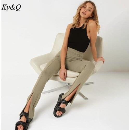 Autumn Elastic Slim Sexy Casual Front Split Pencil Pant Women Solid High Waist Skinny Office Trousers Female 2021 Spring Elegant