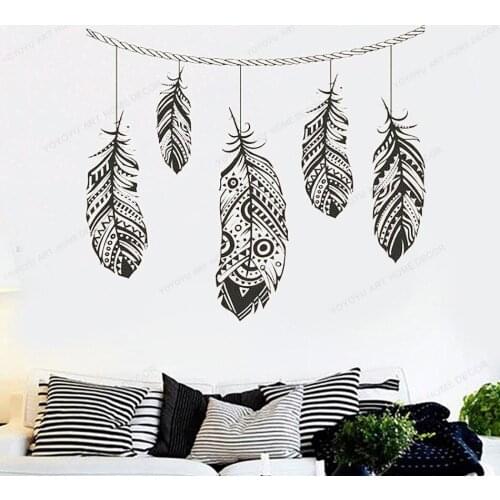 Feathers wall decal dream catcher wall vinyl sticker tribal wall decor dorm home wall art mural HJ543