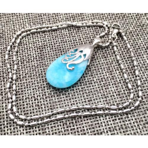 Natural Dominican Larimar jadeite stones Solid Zinc Alloy Necklace Pendant