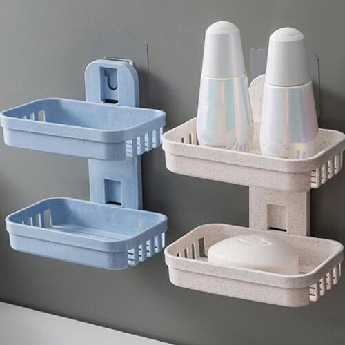 Suction Cup Bathroom Shelf Corner Storage Rack Kitchen Organizer Rack Bathroom Soap Dishes Plastic Storage Double Racks 2020