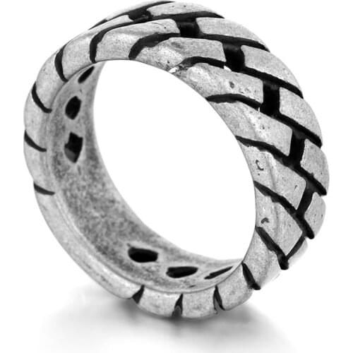 Drop Shipping New Hot Sale Finger Art Retro 316L Stainless Steel Ring Punk Biker Jewelry Wide Chain Ring