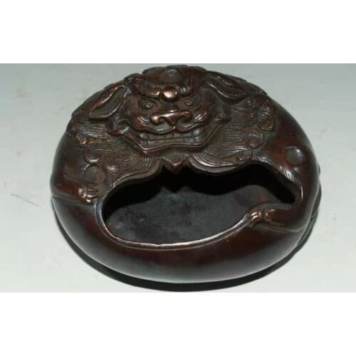 Rare old copper pitcher in the shape of a lion, wonderful carving,best collection& adornment,Free shipping