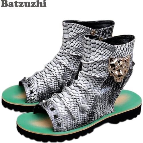 Batzuzhi Sandalias Mujer 2018 Punk Men Sandal Shoes Open Toe Men Leather Ankle Sandals Handmade Zip Summer Shoes Zapatos Mujer