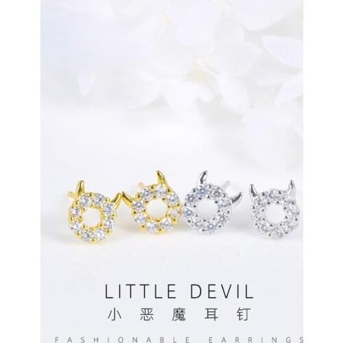 Small demon stud earrings, 925 sterling silver earrings female character set auger a undertakes to mini cartoon cute earrings