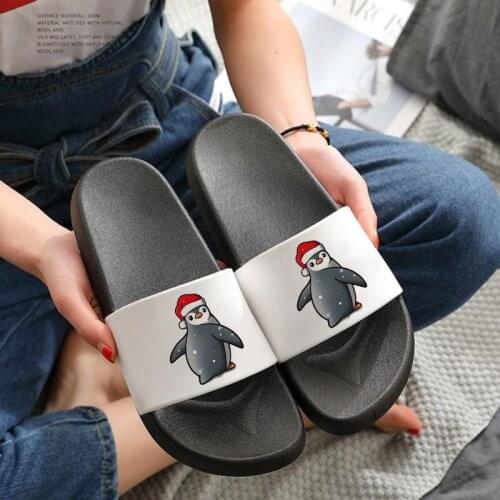 Sandals for Women 2021 Cute penguin Home Indoor Slippers Cartoon Shoes Thick Sole Female Flip Flops Outdoor Flat Slides Ladies