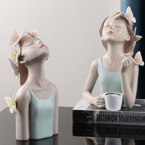 Fairy Tale Girl Sculpture Resin Tabletop Girl Statue Modern Home Decor Craft Creative Characters with Metal Tray Gold Gifts