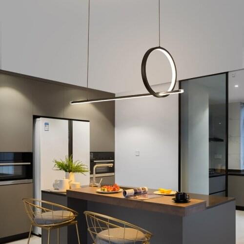 Modern LED Pendant Lights For Dining Room Kitchen Dimmable With Remote Black Aluminum Body Ceiling Mounted Indoor Lamp WF1028