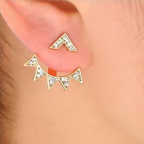 Punk Design Fashion Triangle Geometric Crystal Stud Earrings for Women Party Jewelry Gold Silver Plated Earrings