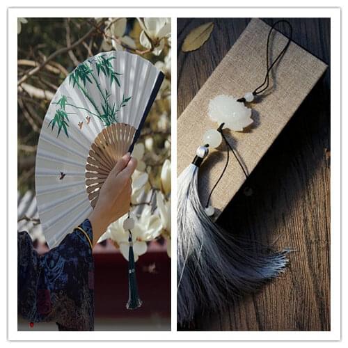 Handmade vintage White jade lotus tassel Pendant hanfu dress Fan chi-pao Pendant Ancient Chinese accessories Bag packing
