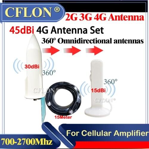 45dBi 4G Antennas 700~2700mhz Omnidirectional Outdoor Indoor 4G GSM Antenna 15 Meter Cable for 2G 3G 4G Mobile Signal Booster