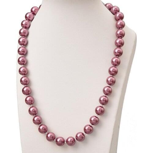 Pick Size 10mm Smooth Light Purple Pearls Necklace Making Diy Jewelry Round Pearls Shell Artificial Chain NECKLACE 18inch H852