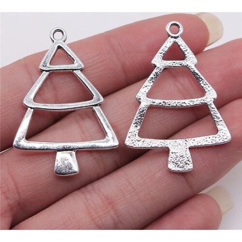 WYSIWYG 5pcs 27x38mm Hollow Cypress Tree Charms Pendant DIY Jewelry Findings Antique Silver Color