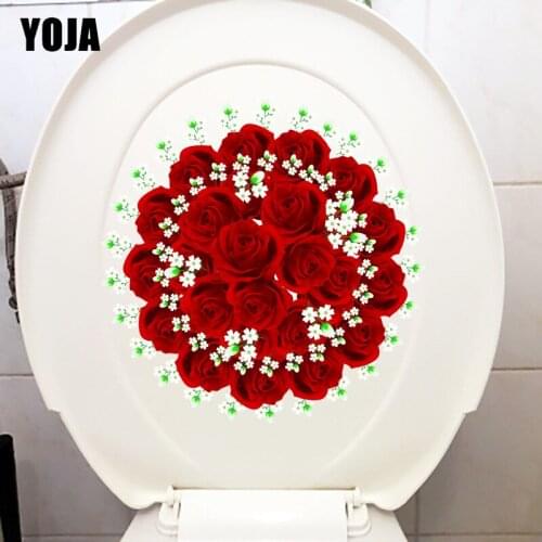 YOJA 22.5*22.5CM Valentines Day Romantic Rose Bouquet Fashion Home Wall Sticker Toilet WC Decor T1-1241