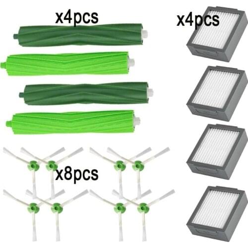 4*Hepa Filter + 8*Side Brush + 4* Brush Roll for iRobot Roomba i7 E5 E6 I Series Robot Vacuum Cleaner Replacement Spare Parts