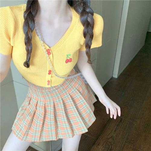 Woman TShirts Summer 2021V Collar Top Womens T-shirt Knitted Cardigan Crop Top Mujer Camisetas