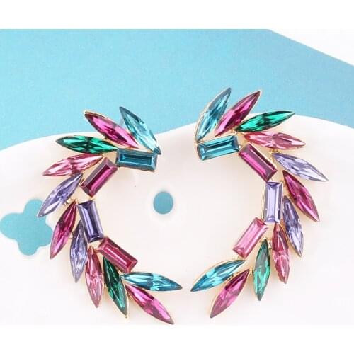 LUBOV Shining Rhinestone Wings Stud Earrings Acrylic Crystal Stone Women Piercing Earrings Trendy Wedding Jewelry Christmas Gift