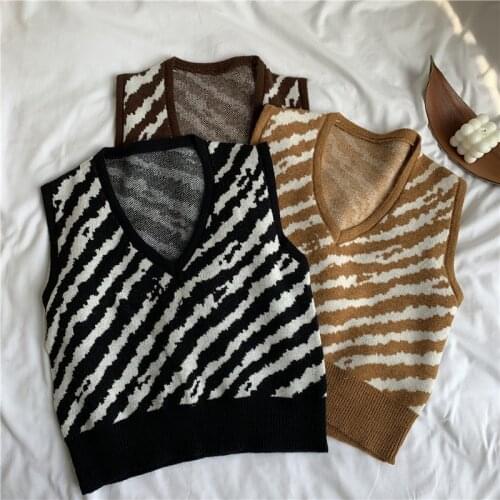 Za Women 2020 Fashion Oversized Knitted Sweater Vest V-neck Sleeveless Stripe Loose female Waistcoat Chic Tops Y2K Sweter Damski