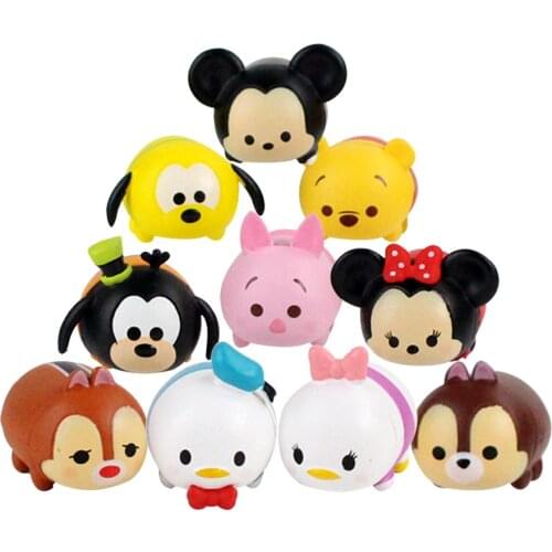2-3cm 10pcs/Lot Disney Tsum Minnie Mickey Daisy Donald Duck Goofy Piglet Dale Chip Stacker Mini PVC Figure Model Toy Dolls