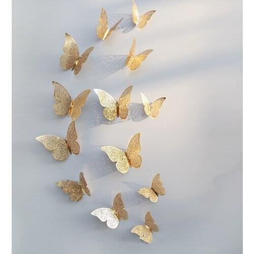 12Pcs/Set 3D Hollow Butterfly Wall Stickers for Kids Rooms Home Decor DIY Butterflies Fridge Stickers Home Decoration