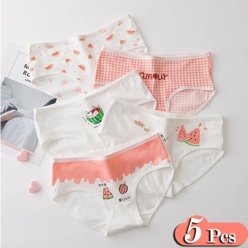 5Pcs/Lot Watermelon Womens Underwear Cute Cotton Seamless Underpants Letter Panties Set Girl Mid Low Waisted Comfort Briefs