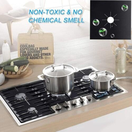 5pcs Practical Stove Burner Covers Durable Gas Range Protector Reusable Hob Stovetop Liners Clean Mat Pad (Black, 27x27x0.02cm)